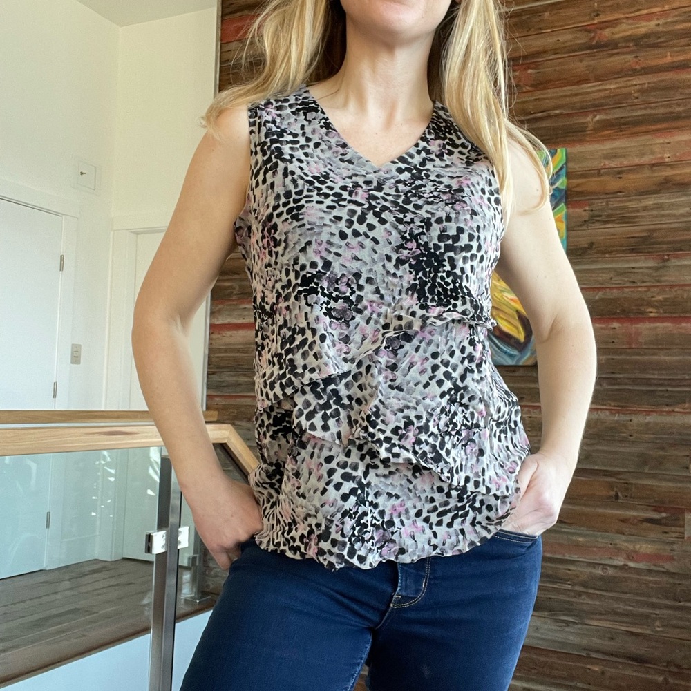 LAURA PETITS Women's Patterned Sleeveless Blouse Tank Top with ruffles